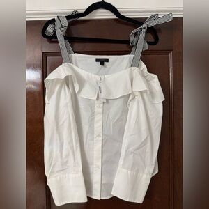 J. Crew Cream Sleeveless Blouse with Tie Front